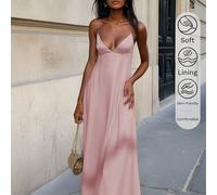 Abito lungo elegante da donna in raso con scollo a V, abito da notte in seta, abito da festa, compleanno, occasione formale per vacanze L,M,S,XSRaso