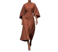 Abito lungo elegante da donna, tinta unita, scollo rotondo, abito da sera elegante e chic, top da donna a maniche a pipistrello, moda casual, marrone, L