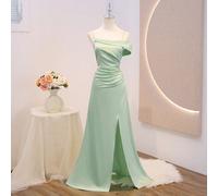 Abito lungo elegante da ragazza pre-adolescente per il ritorno a scuola, verde menta, in raso, con spalline, vita alta, coda di pesce e cerniera 14Y,13Y,16Y,15YColore unicoRaso