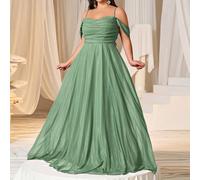 Abito lungo elegante da sera con spalle scoperte, con laccio regolabile sulla schiena e silhouette a linea A ampia, perfetto per cene di gala, eventi sul red carpet, serate all'opera, ricevimenti in a