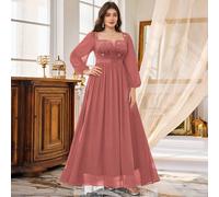 Abito lungo elegante da sera in chiffon con scollo a V profondo, maniche a palloncino, con fiori e paillettes, adatto per eventi formali come feste, balli, matrimoni, compleanni, lauree 0XL,1XL,2XL,3X