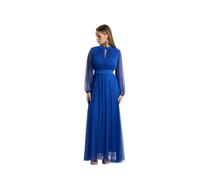 Abito Lungo Elegante Donna in Tulle - Collo Alto con Scollo a Goccia, Maniche Trasparenti, Vita Segnata - Vestito da Cerimonia, Festa ed Eventi (IT, Testo, S, M, Regular, Regular, bluette)