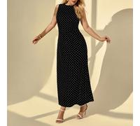 Abito lungo elegante e comodo con motivo a pois e schiena traforata, adatto per taglie comode, per invitati a matrimoni, abiti eleganti e di classe in nero 0XL,1XL,2XL,3XL,4XL,5XLGeometricoTessuto in