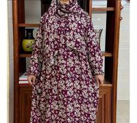 Abito lungo elegante e stampato di taglia grande, abaya tradizionale araba, abito da donna, abito modesto per la primavera e le vacanze 1XL,2XL,3XL,4XL,5XLFloreale,Piante,stampa dappertuttoTessuto int