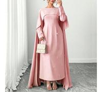 Abito lungo elegante francese da donna taglie forti, verde, con perline e drappeggio stile mantello. Adatto per: feste serali/banchetti, cerimonie/riti, matrimoni, occasioni religiose e culturali, eve
