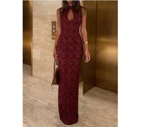 Abito lungo elegante in pizzo e tulle, nero, adatto per vacanze, appuntamenti, San Valentino, matrimoni e altre occasioni, con stampa floreale su tutto il vestito, abito da sera formale aderente e sex