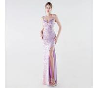 Abito Lungo Elegante Rosa Chiaro Da Cerimonia Con Spalline E Spacco CF61283