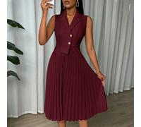 Abito lungo estivo casual senza maniche con una fila di bottoni, in borgogna, per outfit da donna L,M,S,XL,XSColore unicoTessuto in maglia