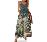 Abito Lungo Estivo da Donna, Casual, Sexy, Senza Maniche, da Vacanza, Lungo, Estivo, Stile Dinosauro Natalizio, Vintage