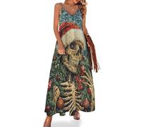 Abito Lungo Estivo da Donna, Casual, Sexy, Senza Maniche, Lungo, Estivo, per Le Vacanze, con Motivo Natalizio, Motivo: Mietitore Psichedelico
