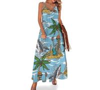 Abito Lungo Estivo da Donna, Casual, Sexy, Senza Maniche, per Le Vacanze, Lungo, Prendisole, Spiaggia, Onda, Scheletro, squalo, Palma