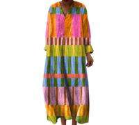 Abito lungo estivo da donna, leggero e arioso, maxi abito piegato, taglie forti, con scollo a V, a maniche corte, in lino, elegante motivo floreale, abito da spiaggia, Z01-rosa, 4XL