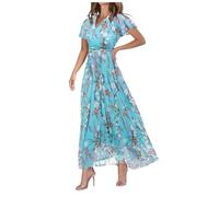 Abito Lungo Estivo Donna Vestito a Mezze Maniche Boho Curvy Leggera Elasticizzata Vestiti Casual Mare Spiaggia da con Tasche Comodi Prendisole Viaggio per Estate