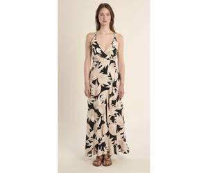 Abito lungo fantasia con spalline Nero XL Floreale
