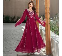 Abito lungo fatto a mano con perline in stile mediorientale, abaya di moda araba, veste per la festa di Eid in primavera L,M,S,XL,XXLChiffon