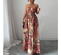 Abito lungo floreale ampio e fluido con stampa floreale elegante e romantica scollatura ad aletta per donna taglie forti, adatto per l'uso durante le vacanze 0XL,1XL,2XL,3XL,4XL,5XLTessuto intrecciato