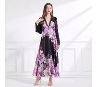 Abito Lungo Floreale Balze E Vita Alta Pinzata Elegante Stile Romantico - 4