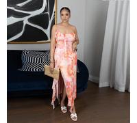 Abito lungo floreale con scollo a V, senza maniche, con volant in vita, abito aderente, adatto per una data romantica in primavera ed estate L,M,S,XSPiante,stampa dappertuttotulle