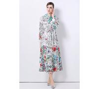 Abito Lungo Floreale Elegante Bianco Coulisse In Vita Ideale Per Eventi CF60005