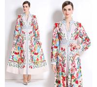 Abito Lungo Floreale Elegante Multicolore Con Scollo Rifinito Per Eventi CF60006