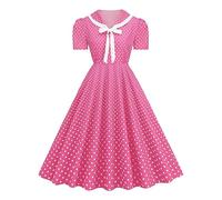 Abito lungo formale con scollo a V con fiocco casual con stampa dimagrante grande swing retrò abito da skater per Halloween abiti da donna taglie forti, rosa, XXL