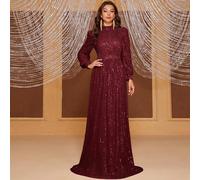 Abito lungo formale da donna con collo alto, maniche lunghe e decorazioni in paillettes, abito da festa, abito da invitata a matrimonio, abito da sera, abito da sera primavera autunno L,M,S,XLColore u