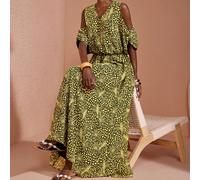Abito lungo in chiffon ampio con stampe multiple, scollo a V, spalle scoperte SHEIN X JIAN LASALA SHEIN X potenzia la creatività fornendo a stilisti, artisti e marchi un accesso senza precedenti alla 