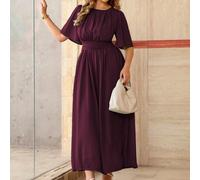 Abito lungo in chiffon da donna taglie forti, stile romantico francese, elegante e casual, adatto per il lavoro, le vacanze, il pomeriggio del tè, con collo rotondo, vita arricciata, balze a strati e 