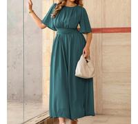 Abito lungo in chiffon da donna taglie forti, stile romantico francese, elegante e casual, adatto per il lavoro, le vacanze, il pomeriggio del tè, con collo rotondo, vita arricciata, balze a strati e 