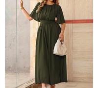 Abito lungo in chiffon da donna taglie forti, stile romantico francese, elegante e casual, adatto per il lavoro, le vacanze, il pomeriggio del tè, con collo rotondo, vita arricciata, balze a strati e 