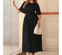 Abito lungo in chiffon da donna taglie forti, stile romantico francese, elegante e casual, adatto per il lavoro, le vacanze, il pomeriggio del tè, con collo rotondo, vita arricciata, balze a strati e 