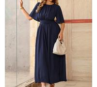 Abito lungo in chiffon da donna taglie forti, stile romantico francese, elegante e casual, adatto per il lavoro, le vacanze, il pomeriggio del tè, con collo rotondo, vita arricciata, balze a strati e 