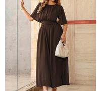 Abito lungo in chiffon da donna taglie forti, stile romantico francese, elegante e casual, adatto per il lavoro, le vacanze, il pomeriggio del tè, con collo rotondo, vita arricciata, balze a strati e 