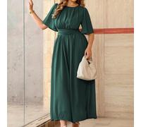 Abito lungo in chiffon da donna taglie forti, stile romantico francese, elegante e casual, adatto per il lavoro, le vacanze, il pomeriggio del tè, con collo rotondo, vita arricciata, balze a strati e 