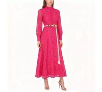 Abito Lungo In Pizzo Rosa Rosso Con Cintura Elegante Cerimonia Donna CF56700