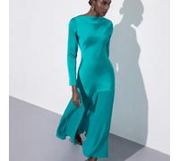 Abito lungo in raso e chiffon blu lago con patchwork, abito elegante e versatile con vita stretta a sirena minimalista per donne L,M,S,XLColore unicoTessuto intrecciato
