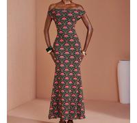 Abito lungo in rete con spalle scoperte e maniche corte, elegante per feste e vacanze SHEIN X JIAN LASALA SHEIN X potenzia la creatività fornendo a stilisti, artisti e marchi un accesso senza preceden