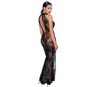 Abito Lungo In Tulle F239 Con Spacco Sexy, Abito In Powernet Con Fiori