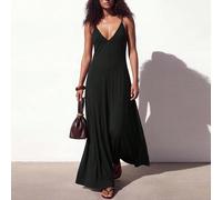 Abito lungo marrone a-line aderente con scollo a V e spalline sottili, stile western e nomade, preppy, basic versatile, casual, per festival musicale, Pasqua, San Patrizio, San Valentino, appuntamenti