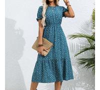 Abito lungo monospalla elegante e alla moda con stampe, vestito donna maxi con maniche corte e vita segnata L,M,S,XLPiante,Fiorellini,stampa dappertuttoTessuto intrecciato