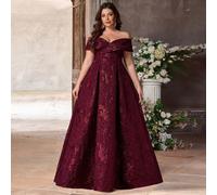 Abito lungo plissettato con spalle scoperte in tessuto jacquard rosso elegante e di lusso, adatto per tutte le occasioni formali, stagione di matrimoni, cene di gala (design con ricami elaborati) 0XL,