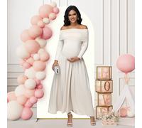 Abito lungo premaman a maniche lunghe con spalle scoperte, colore unito, per autunno e inverno, adatto per festa di nascità, festa di rivelazione del sesso e autunno L,M,S,XLColore unicoTessuto in mag
