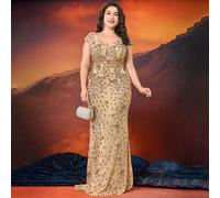 Abito lungo premium con scollo a V, maniche corte, aderente con orlo a sirena, in colore unito, elegante e di lusso, che esalta il fascino femminile e giovanile. Adatto per feste, lauree, matrimoni, e