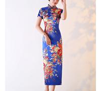 Abito lungo Qipao stile cinese contemporaneo slim fit con broccato intrecciato