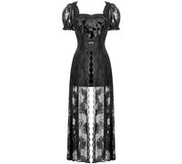 Abito Lungo Romantico Gotico In Velluto E Pizzo Con Petali Per Donne