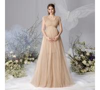 Abito lungo senza maniche con spalle scoperte e gonna in tulle - Tessuto in chiffon per baby shower e servizi fotografici di maternità primavera/estate elegante L,M,S,XL,XXLColore unicoTessuto in tull