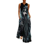 Abito lungo senza maniche da donna, stile gotico, con rose, farfalla, scheletro, fata, Stile:, M