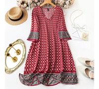 Abito lungo stampato e spezzato, adatto per il tempo libero e le vacanze, per il Capodanno 0XL,1XL,2XL,3XL,4XL,5XLGeometrico,stampa dappertuttoTessuto