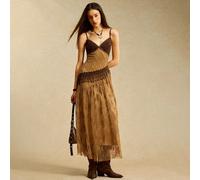 Abito lungo vintage nomade in pizzo e patchwork con cinturino regolabile a-line sexy per donna, abito lungo marrone con stampa cheetah stile cleopatra, abito marrone terra, abito bohémien marrone, abi