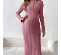 Abito maglia a costine con bottoni e scollo a placca, casual, tinta unita, da maternità L,M,S,XL,XXLMaglieria